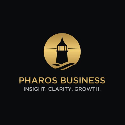 The Pharos Business lighthouse logo with Insight. Clarity. Growth. tagline.